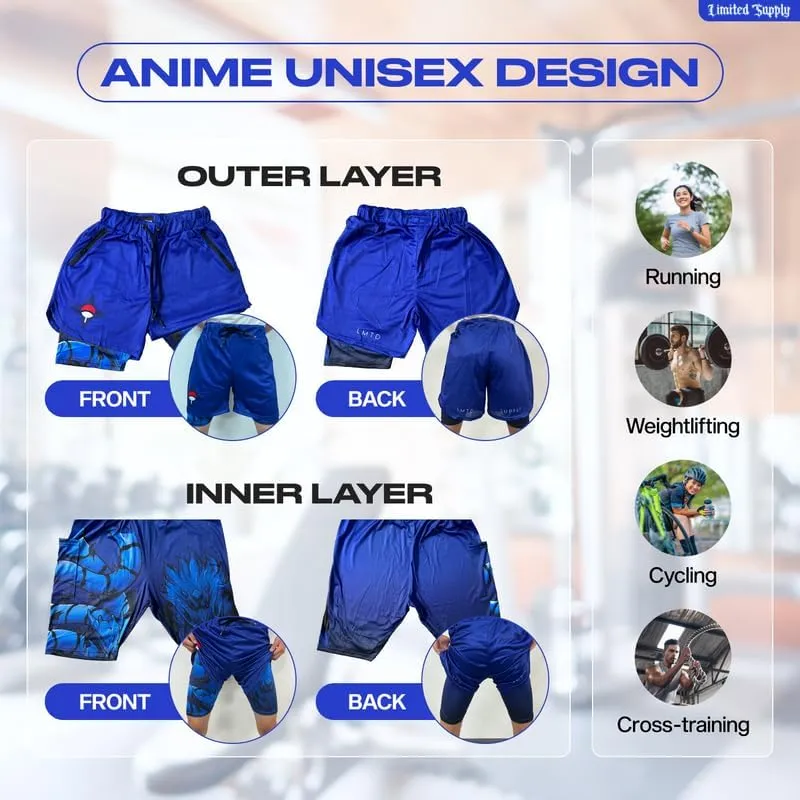 CROWN Anime Shorts - Breathable Mesh Stretch Compression Short with Pockets and Towel Holder