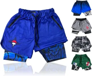 CROWN Anime Shorts - Breathable Mesh Stretch Compression Short with Pockets and Towel Holder