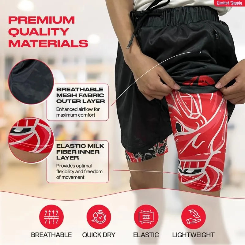 CROWN Anime Shorts - Breathable Mesh Stretch Compression Short with Pockets and Towel Holder