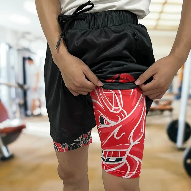 CROWN Anime Shorts - Breathable Mesh Stretch Compression Short with Pockets and Towel Holder