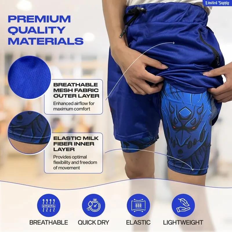 CROWN Anime Shorts - Breathable Mesh Stretch Compression Short with Pockets and Towel Holder