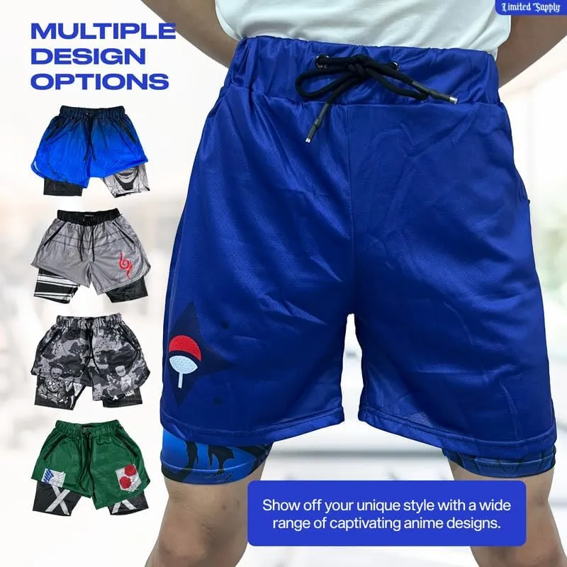 CROWN Anime Shorts - Breathable Mesh Stretch Compression Short with Pockets and Towel Holder