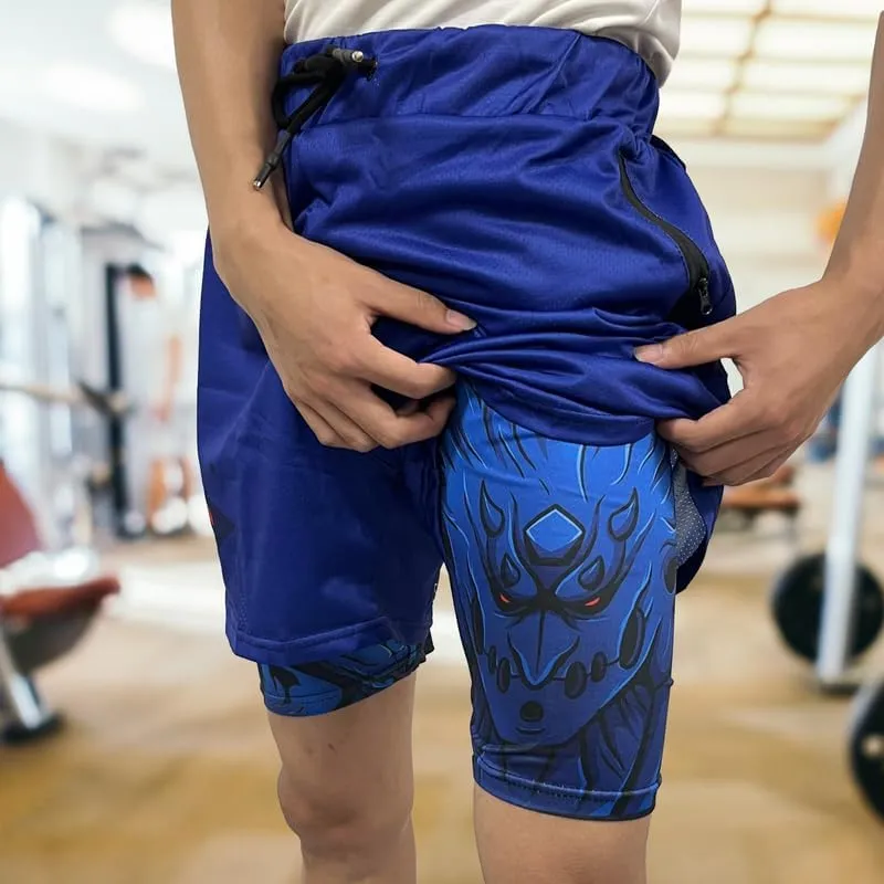 CROWN Anime Shorts - Breathable Mesh Stretch Compression Short with Pockets and Towel Holder