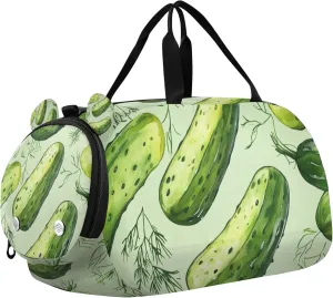 Cucumber Green Pattern Duffle Bag for Toddler Boys Girls, Gym Sports Bag with Shoe Compartments, Kids Travel Overnight Weekender Shoulder Bag