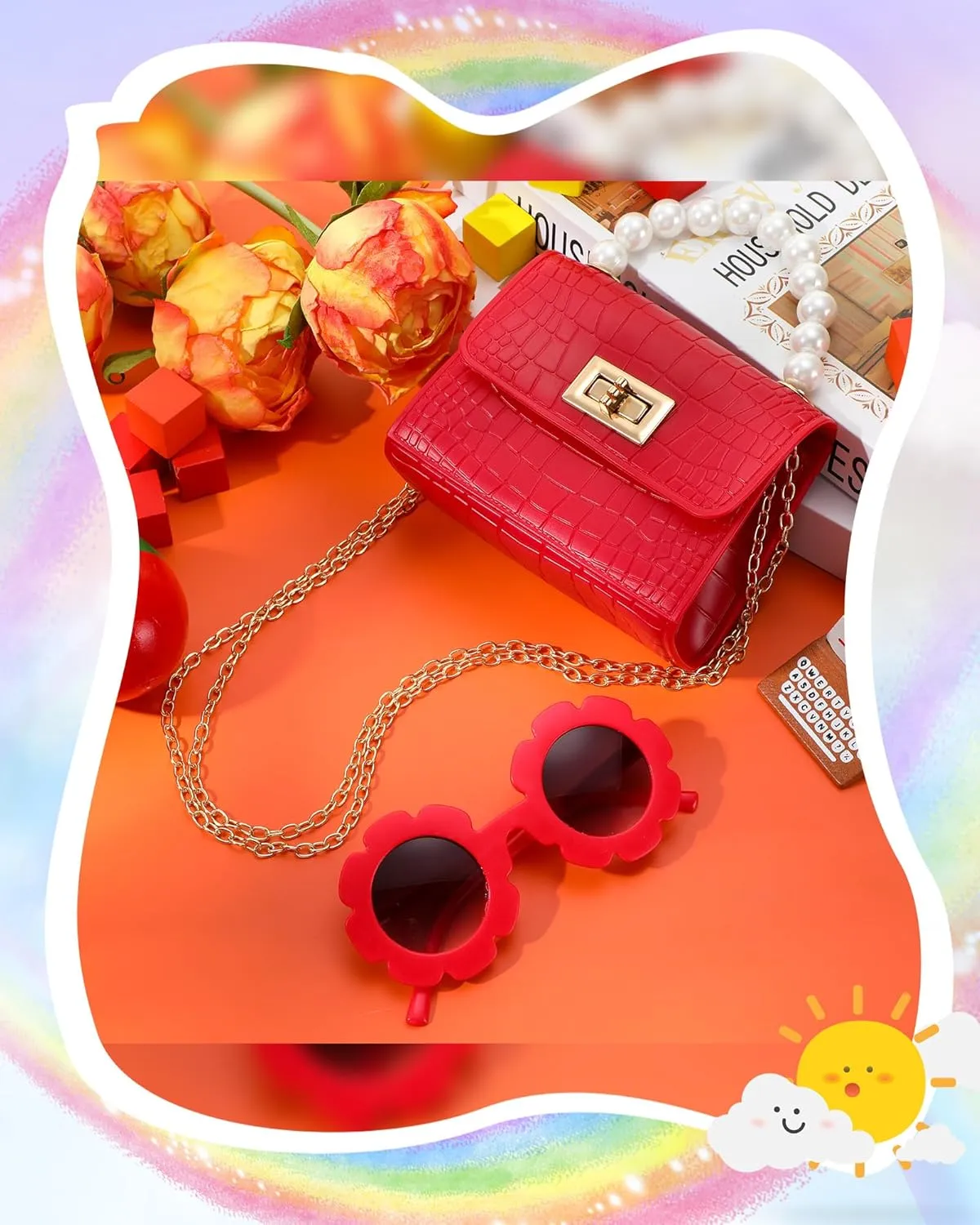 Cunno Purse for Mini Purse Cute Crossbody Bags Princess Flap Handbags with Flower Sunglasses