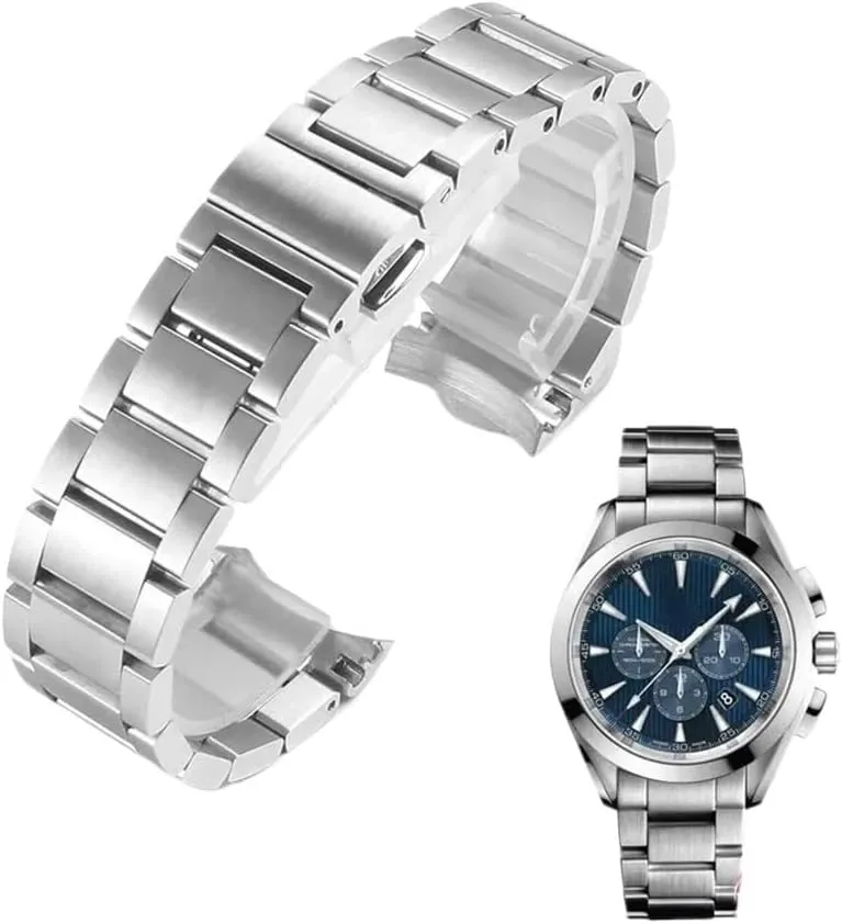 Curved End Watchbands Fit for Omega Hippocampus 150 Strap AT150 Men's 300 Solid Stainless Steel Bracelet Watch Band Chain 20mm