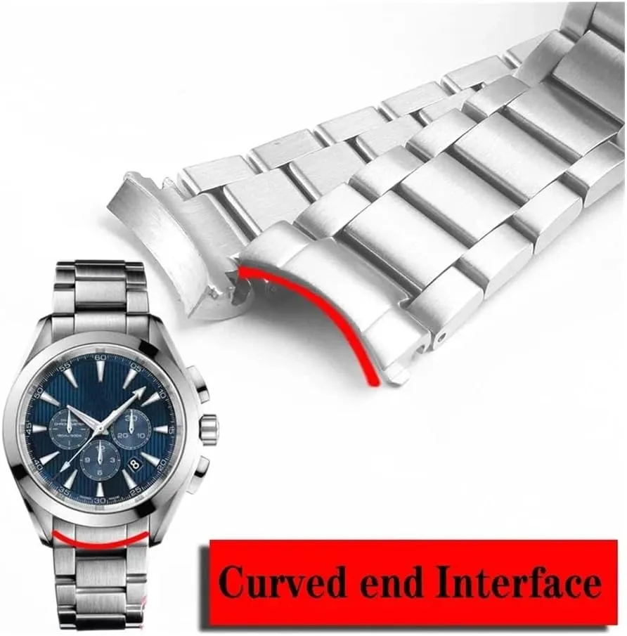 Curved End Watchbands Fit for Omega Hippocampus 150 Strap AT150 Men's 300 Solid Stainless Steel Bracelet Watch Band Chain 20mm