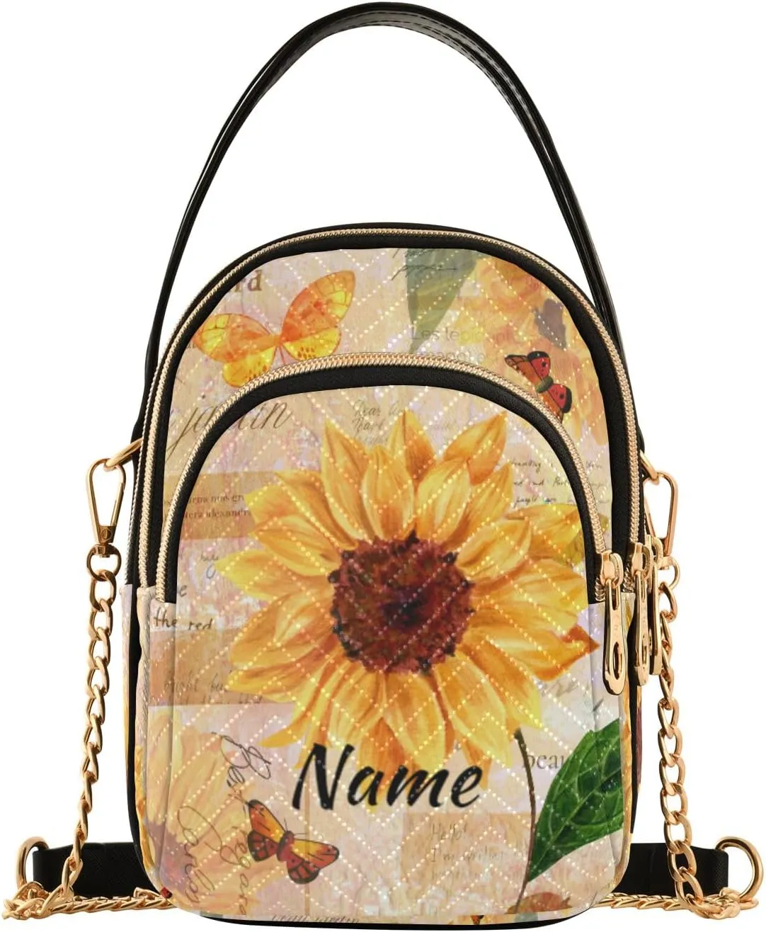 Custom Crossbody Bag for Women, Rainbow Unicorn Phone Purse Detachable Personalized Name Chain Bag Shoulder Handbag Wallet