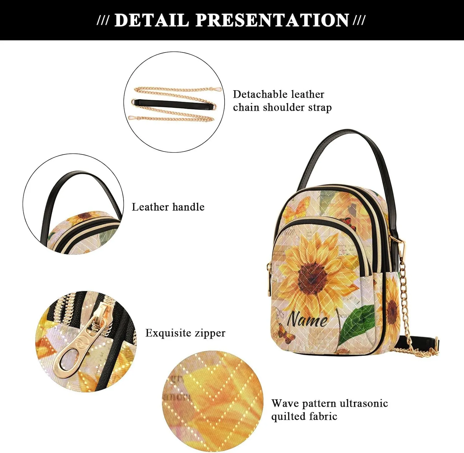 Custom Crossbody Bag for Women, Rainbow Unicorn Phone Purse Detachable Personalized Name Chain Bag Shoulder Handbag Wallet