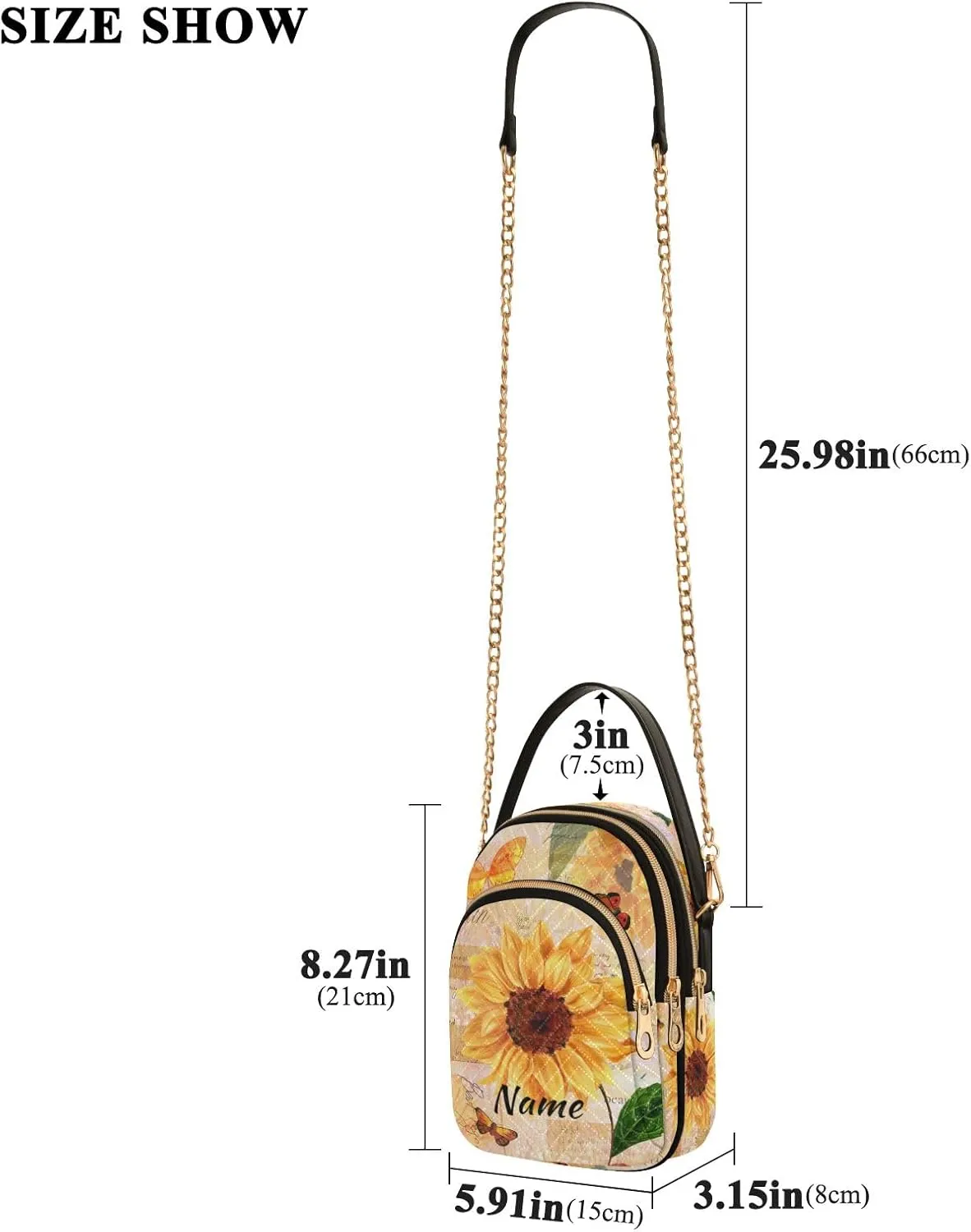Custom Crossbody Bag for Women, Rainbow Unicorn Phone Purse Detachable Personalized Name Chain Bag Shoulder Handbag Wallet