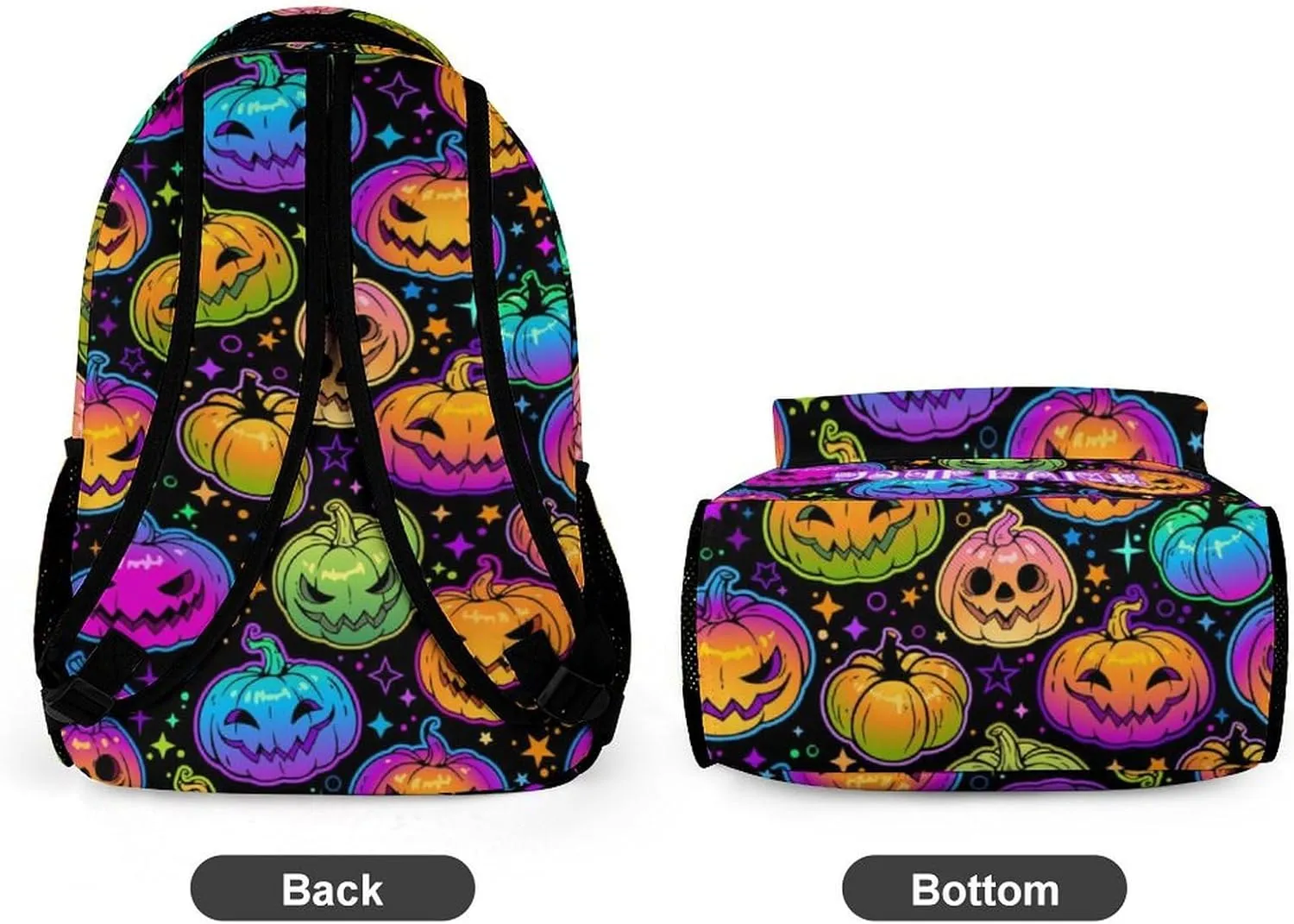 Custom Halloween Pumpkin Backpack for Kids Girls Boys School, 16 Inches Scary Halloween Theme Bookbag, Adjustable, Lightweight, Large Capacity, Happy Halloween Backpacks