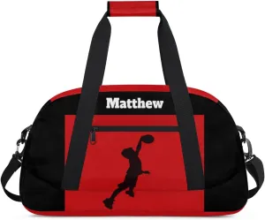 Custom Named Sports Basketball Bag for Boys, Gym Bag Sports Travel Duffle Bag Tote Dance Training Carry On Weekend Sports Bag, Kids Playing Basketball Silhouette