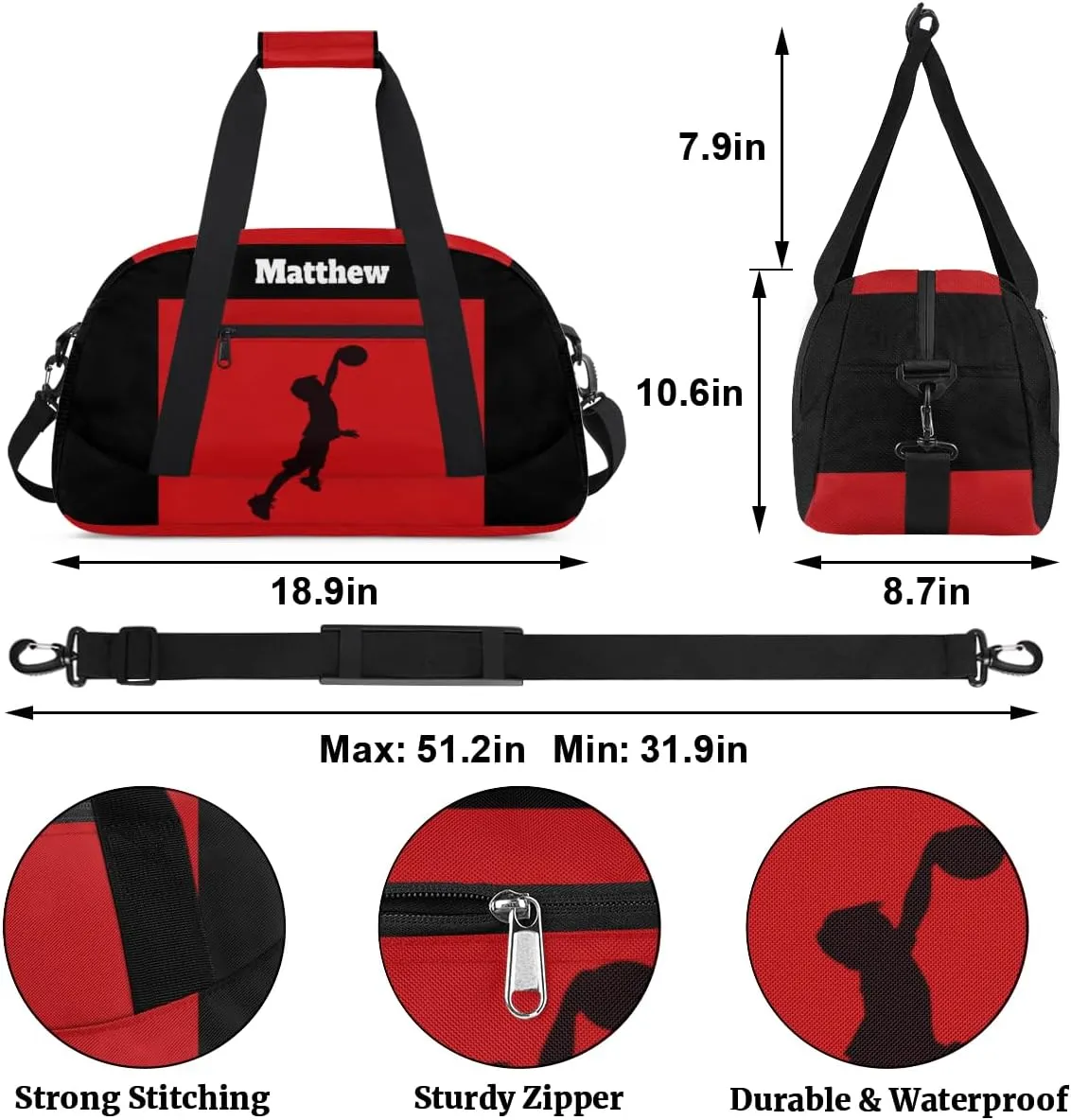 Custom Named Sports Basketball Bag for Boys, Gym Bag Sports Travel Duffle Bag Tote Dance Training Carry On Weekend Sports Bag, Kids Playing Basketball Silhouette