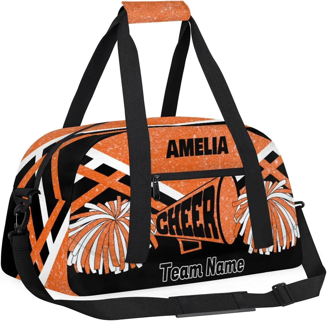 Custom Names Dance Cheerleading Bag Team, Sport Duffle Gym Dance Bag, Cheer Bag Custom Name Travel Weekender Lightweight Bags Cheerleading Bag, Orange Glittering