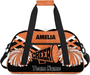 Custom Names Dance Cheerleading Bag Team, Sport Duffle Gym Dance Bag, Cheer Bag Custom Name Travel Weekender Lightweight Bags Cheerleading Bag, Orange Glittering
