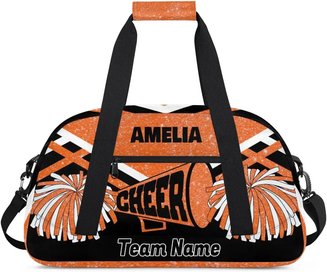 Custom Names Dance Cheerleading Bag Team, Sport Duffle Gym Dance Bag, Cheer Bag Custom Name Travel Weekender Lightweight Bags Cheerleading Bag, Orange Glittering