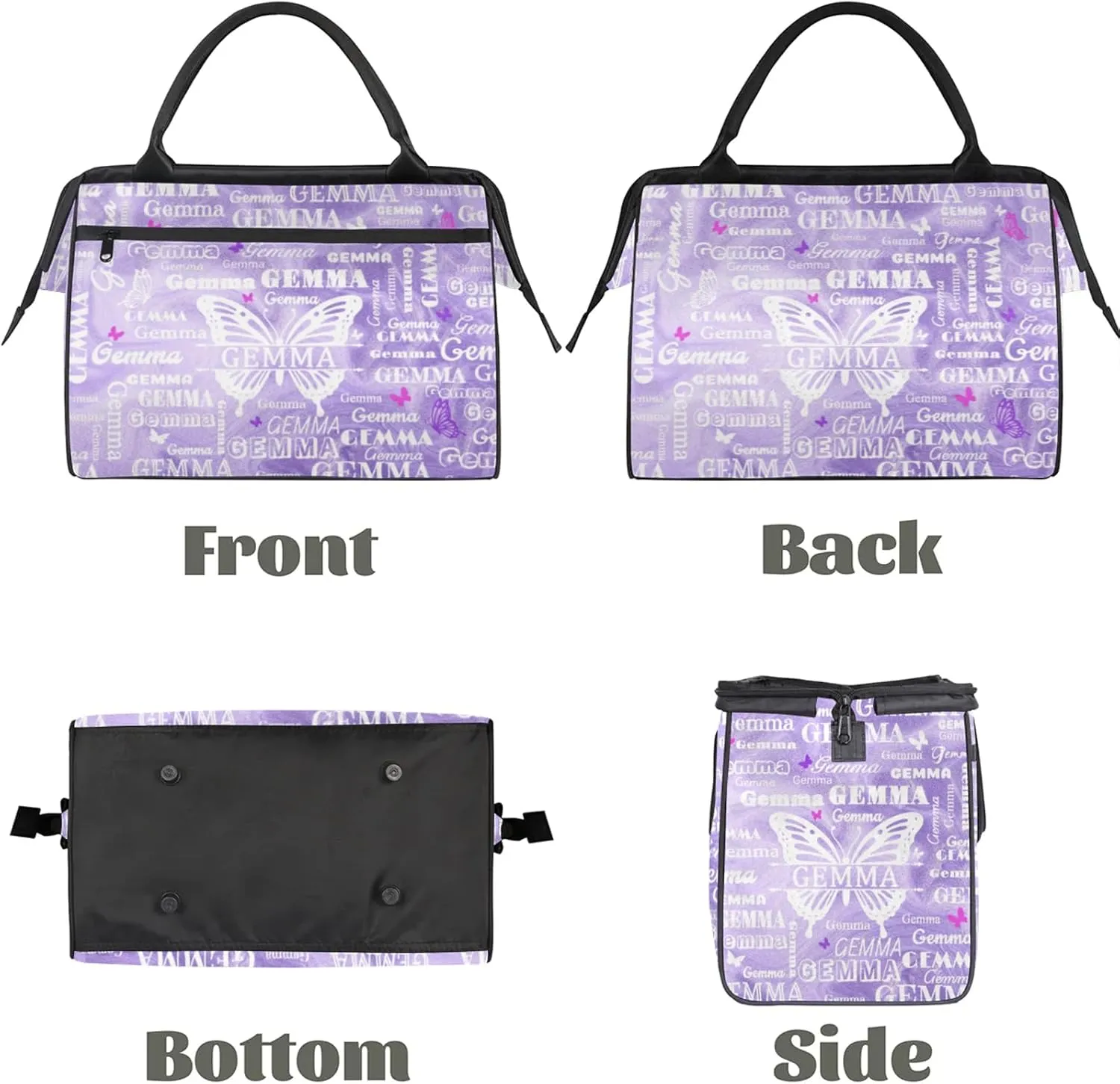 Custom Sport Duffel Bag with Name Butterfly Travel Overnight Bag for Women Men Waterproof Dance Ballet Bag Lightweight 15.2in, Purple Fluid Glitter