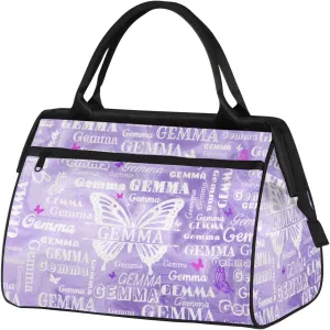 Custom Sport Duffel Bag with Name Butterfly Travel Overnight Bag for Women Men Waterproof Dance Ballet Bag Lightweight 15.2in, Purple Fluid Glitter