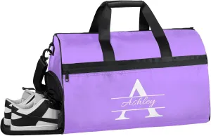 Custom Sports Duffel Bag with Shoe Compartment Personalized Name Dance Gym Bag for Women Overnight Weekender Travel Duffel Bags, Light Purple