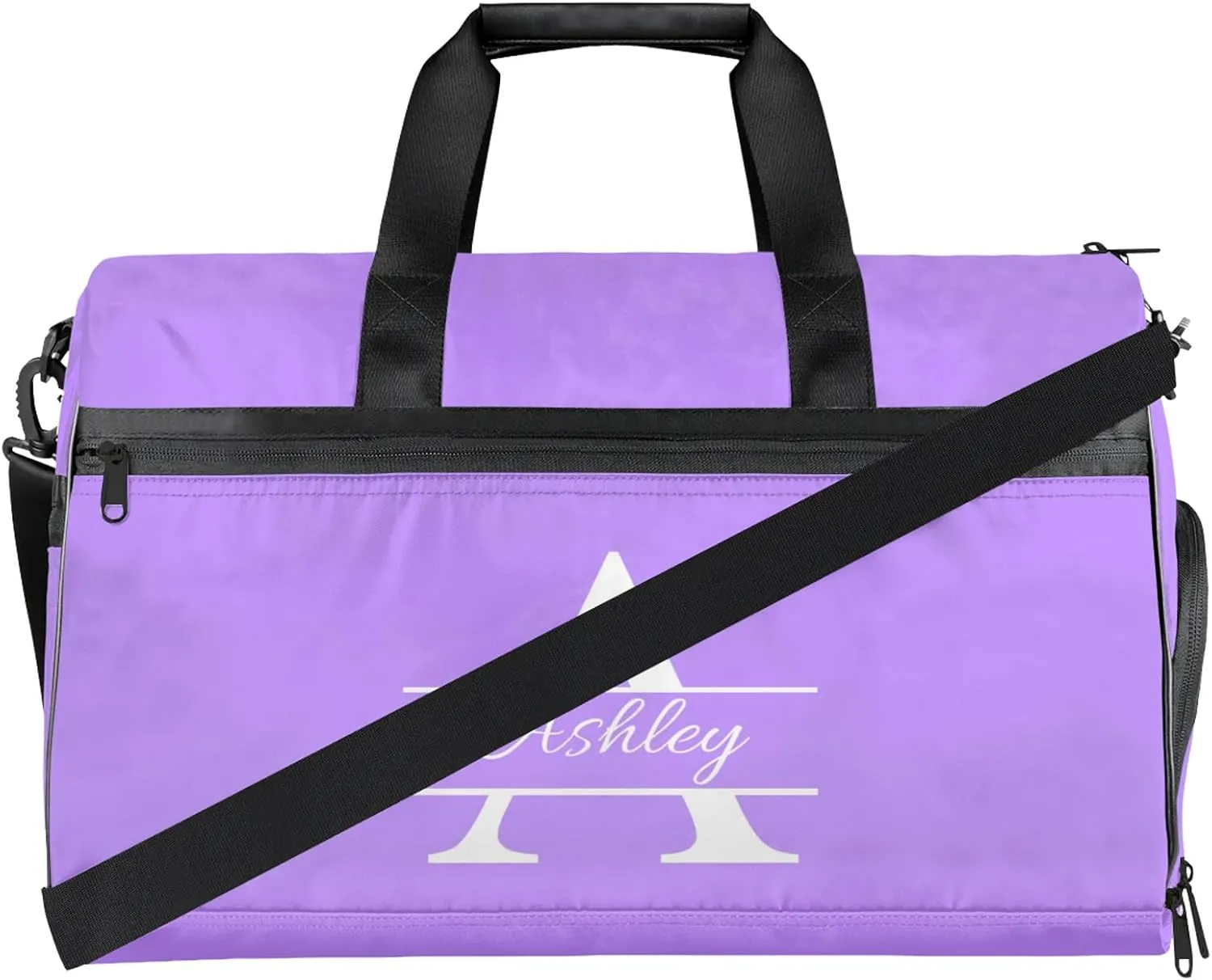Custom Sports Duffel Bag with Shoe Compartment Personalized Name Dance Gym Bag for Women Overnight Weekender Travel Duffel Bags, Light Purple