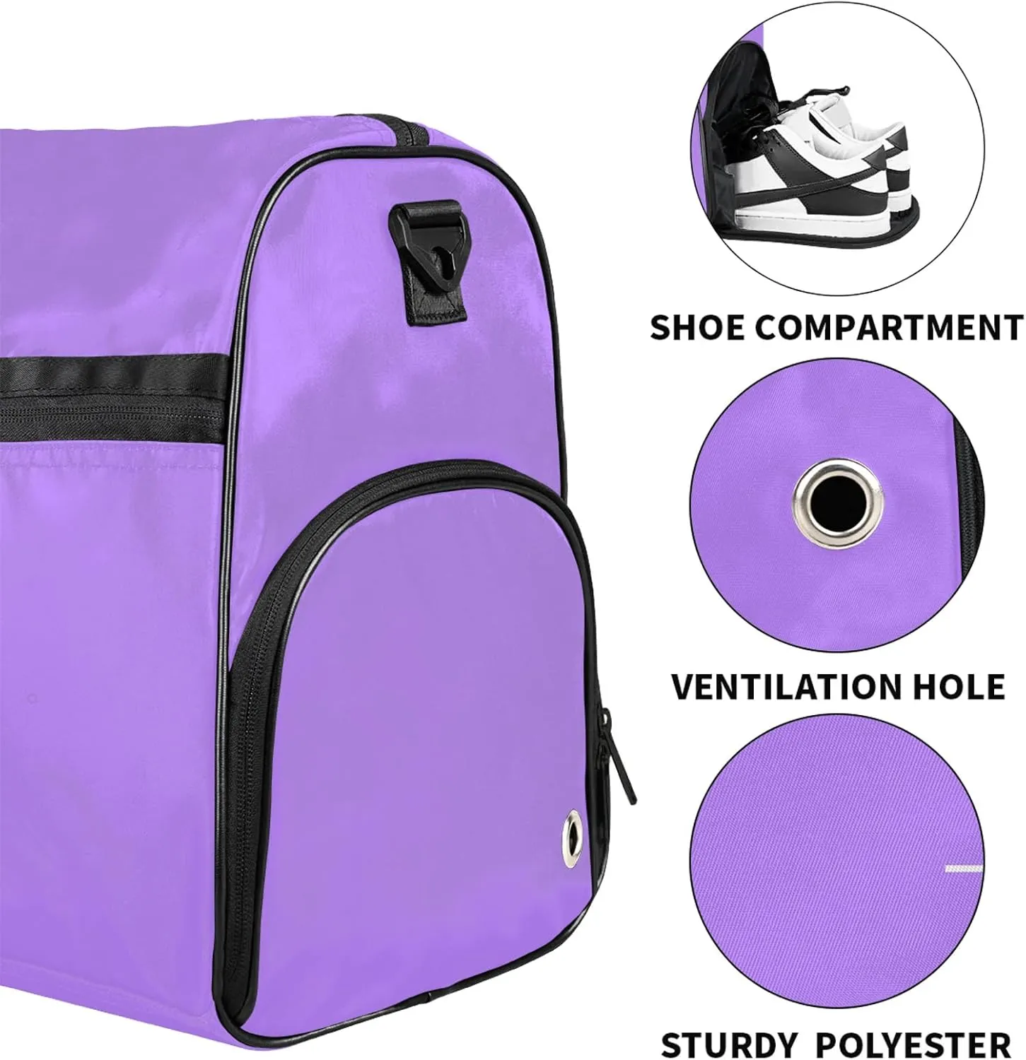 Custom Sports Duffel Bag with Shoe Compartment Personalized Name Dance Gym Bag for Women Overnight Weekender Travel Duffel Bags, Light Purple