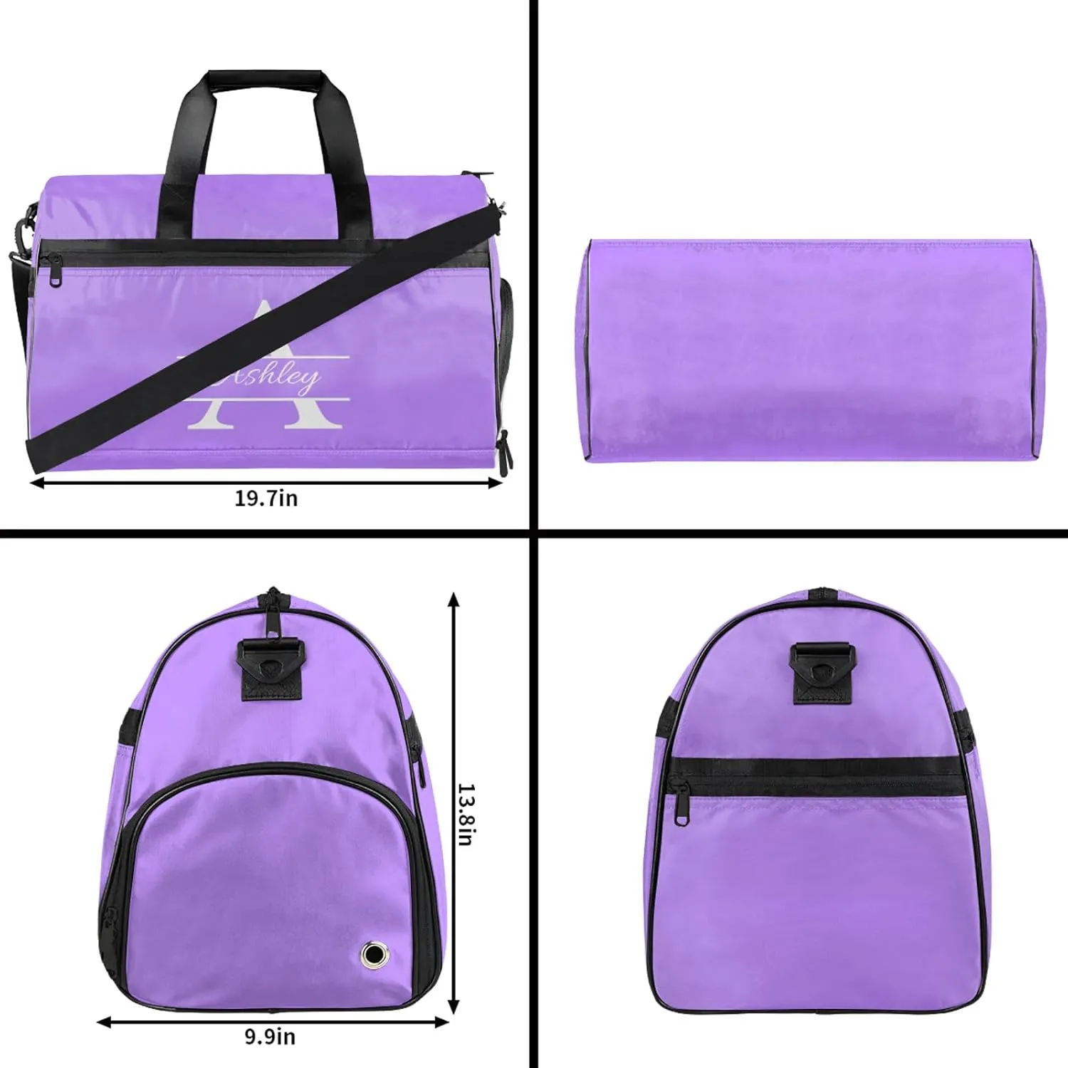 Custom Sports Duffel Bag with Shoe Compartment Personalized Name Dance Gym Bag for Women Overnight Weekender Travel Duffel Bags, Light Purple