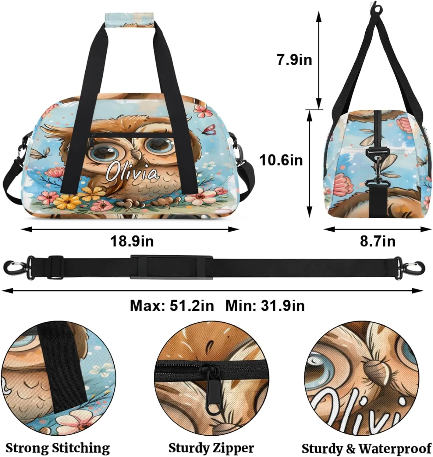 Custom Sports Gym Bag Personalized Name Travel Duffel Bag