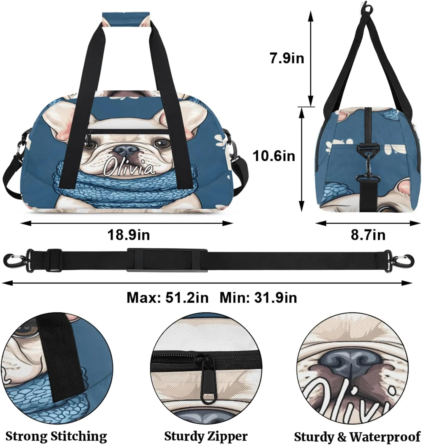 Custom Sports Gym Bag Personalized Name Travel Duffel Bag