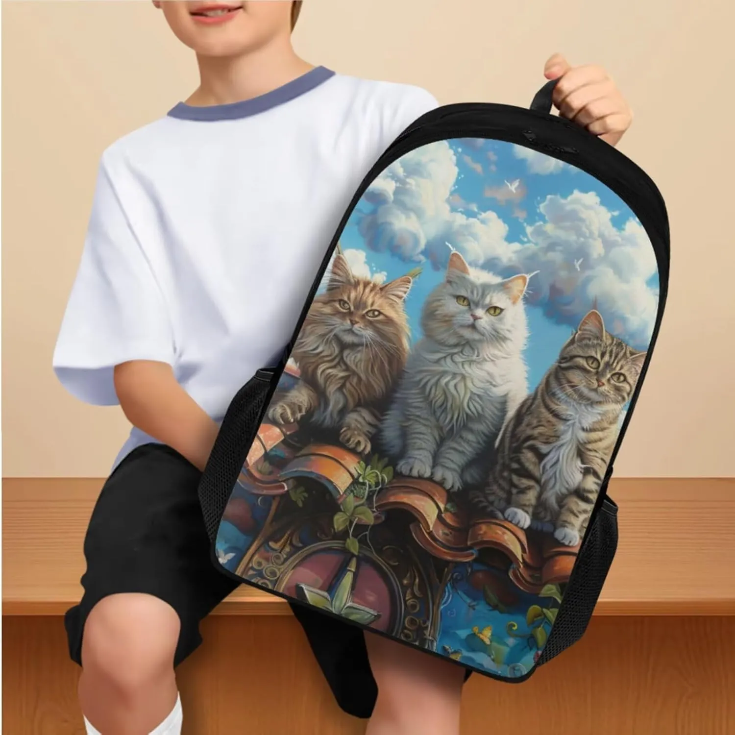 Cute Cat Backpack and Lunch Box Set Boys 17 Inch Tween Backpacks for Girls 4pcs Elementary Pencil Case Cute for Girls Insulated Personalized Bookmark Easy Clean Laptop A4 Tablet