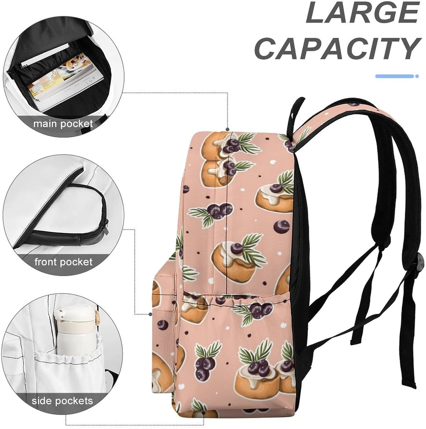 Cute Cheese Cake Casual Travel Backpack Lightweight with Multi Compartment Laptop Bagpack for Women Men Hiking Business Work