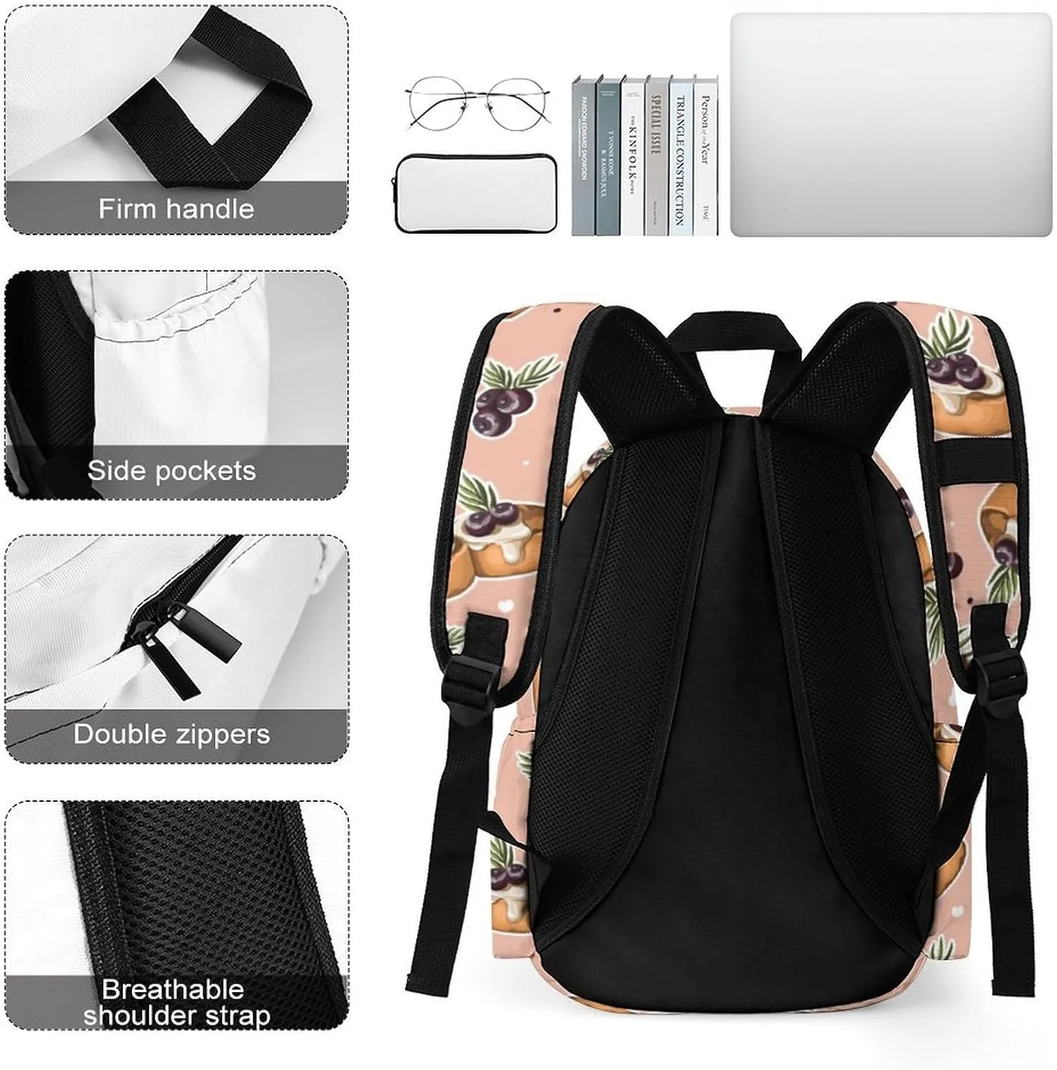 Cute Cheese Cake Casual Travel Backpack Lightweight with Multi Compartment Laptop Bagpack for Women Men Hiking Business Work