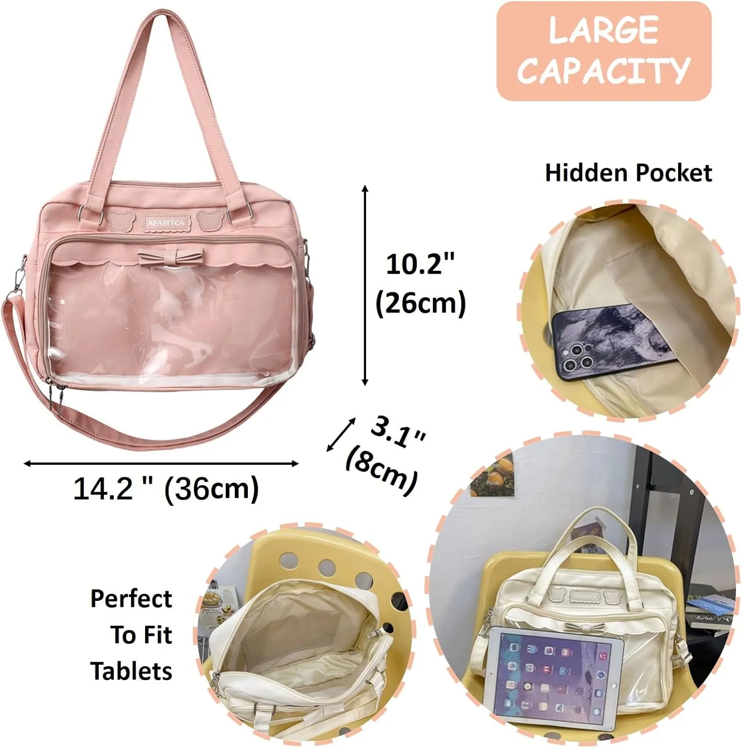 Cute Crossbody Bag with Kawaii Accessories Women Casual Plush Ornament Tote Bag Clear Pocket Travel Shoulder Bag