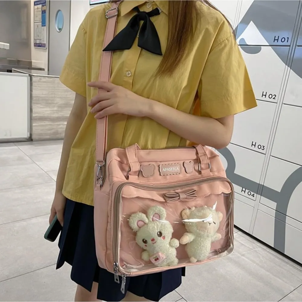 Cute Crossbody Bag with Kawaii Accessories Women Casual Plush Ornament Tote Bag Clear Pocket Travel Shoulder Bag
