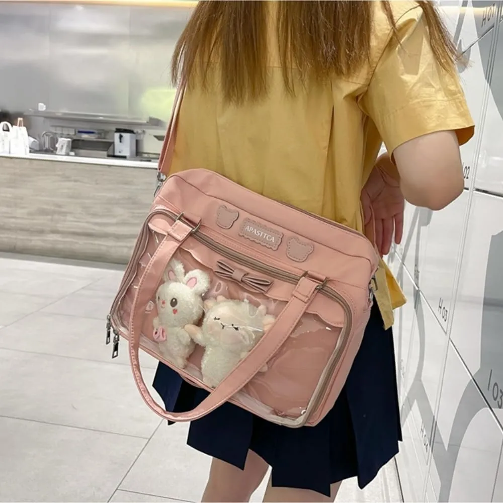 Cute Crossbody Bag with Kawaii Accessories Women Casual Plush Ornament Tote Bag Clear Pocket Travel Shoulder Bag
