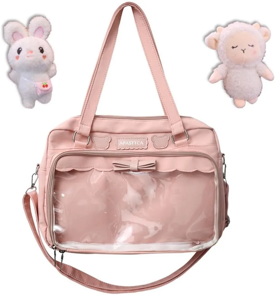 Cute Crossbody Bag with Kawaii Accessories Women Casual Plush Ornament Tote Bag Clear Pocket Travel Shoulder Bag