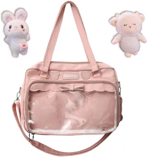 Cute Crossbody Bag with Kawaii Accessories Women Casual Plush Ornament Tote Bag Clear Pocket Travel Shoulder Bag