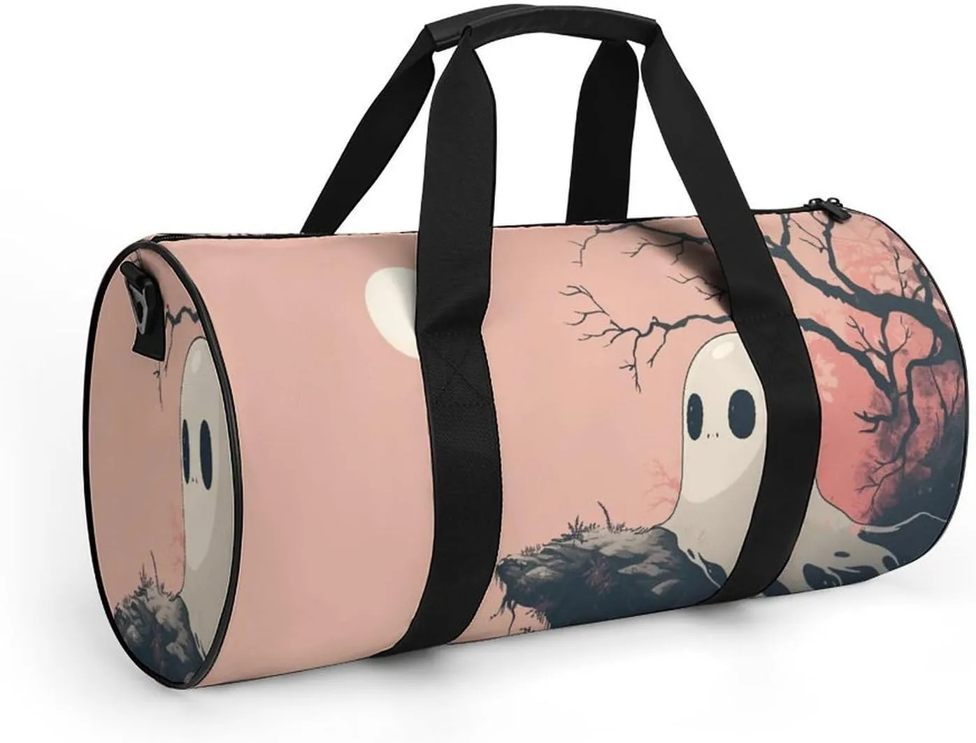 Cute Ghost Travel Gym Bag for Women Men Retro Minimalistic Cylindrical Duffle Bag Sport Workout Bag with Shoulder Strap