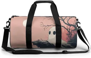 Cute Ghost Travel Gym Bag for Women Men Retro Minimalistic Cylindrical Duffle Bag Sport Workout Bag with Shoulder Strap