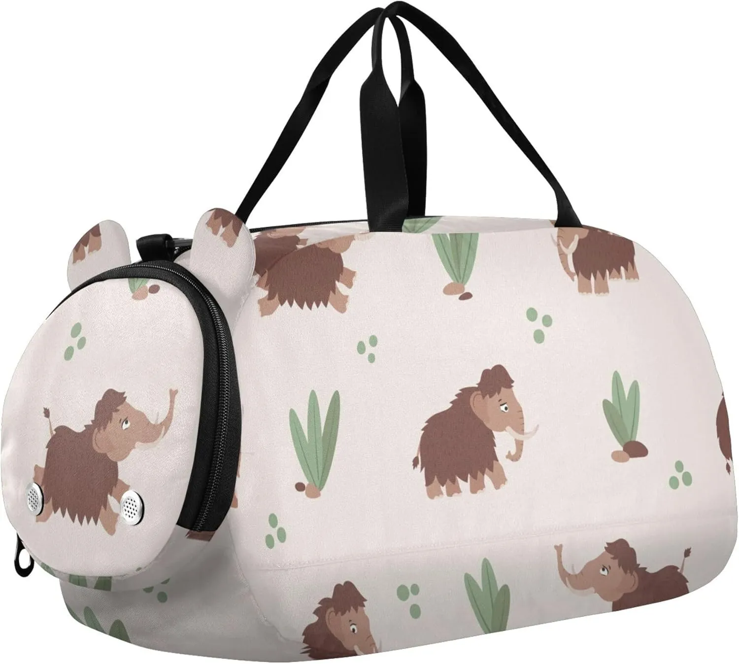 Cute Mammoth Leaves Sports Duffle Bag for Girls Boys, Gym Bag with Shoe Compartment, Kids Travel Overnight Weekender Shoulder Bag