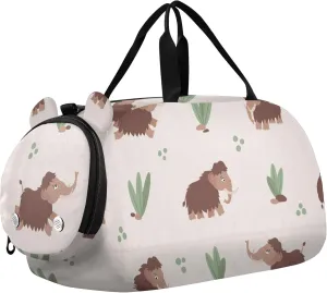Cute Mammoth Leaves Sports Duffle Bag for Girls Boys, Gym Bag with Shoe Compartment, Kids Travel Overnight Weekender Shoulder Bag