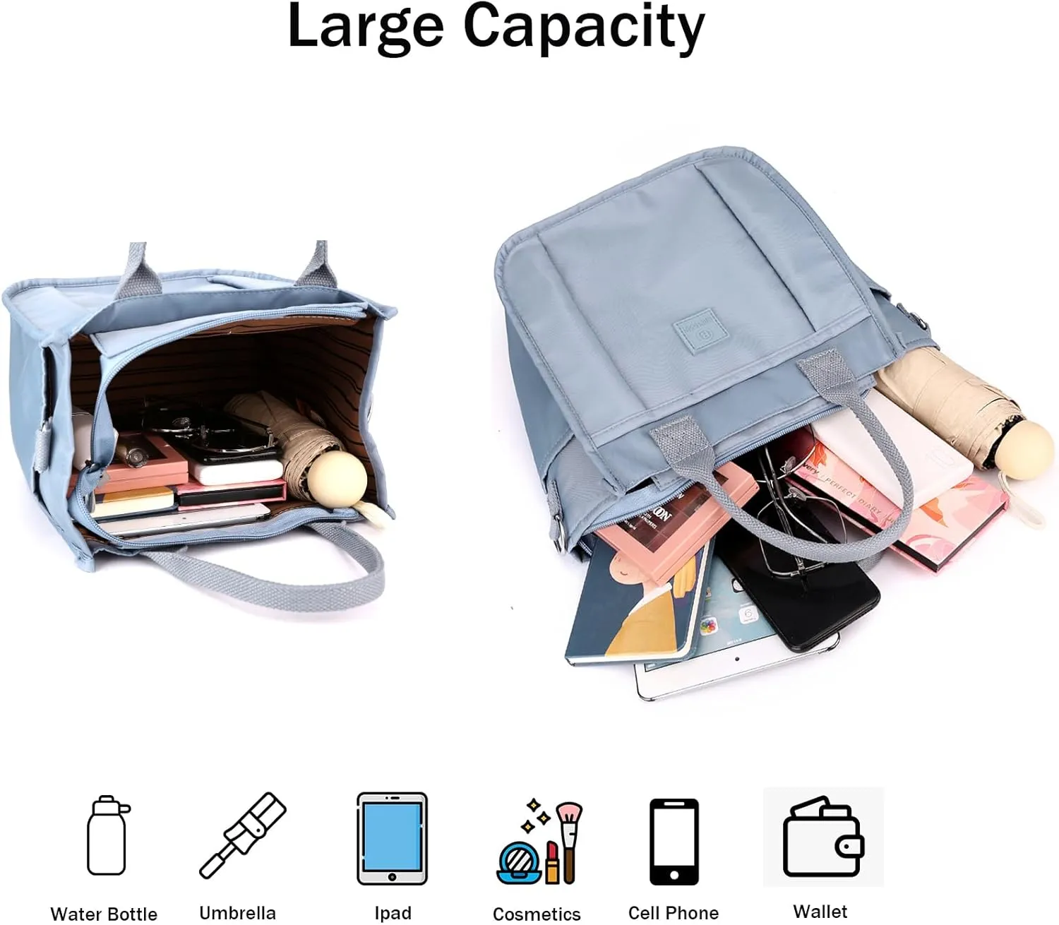 Cute Small Tote Bag for Women with Zipper Multi Pockets, Mini Crossbody Purse Tote Handbags for Work Travel Beach