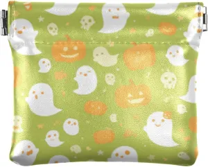 Cute Unique Pumpkin Lamp Unique Orange Green Women's Small Leather Change Purse Cute Mini Cosmetic Case for Men Women Travel