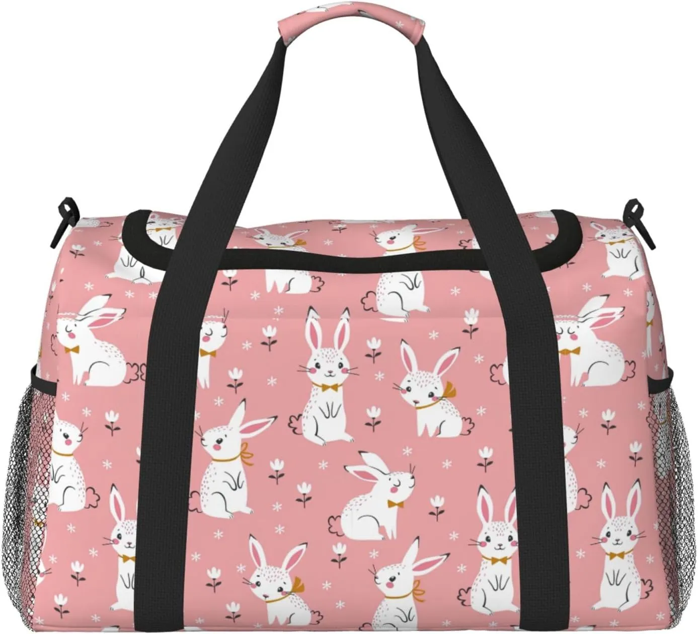 Cute White Rabbit print Large Canvas Travel Duffel Bag Weekender Bags for Women Overnight Bag Carry On Tote Bag