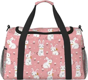 Cute White Rabbit print Large Canvas Travel Duffel Bag Weekender Bags for Women Overnight Bag Carry On Tote Bag