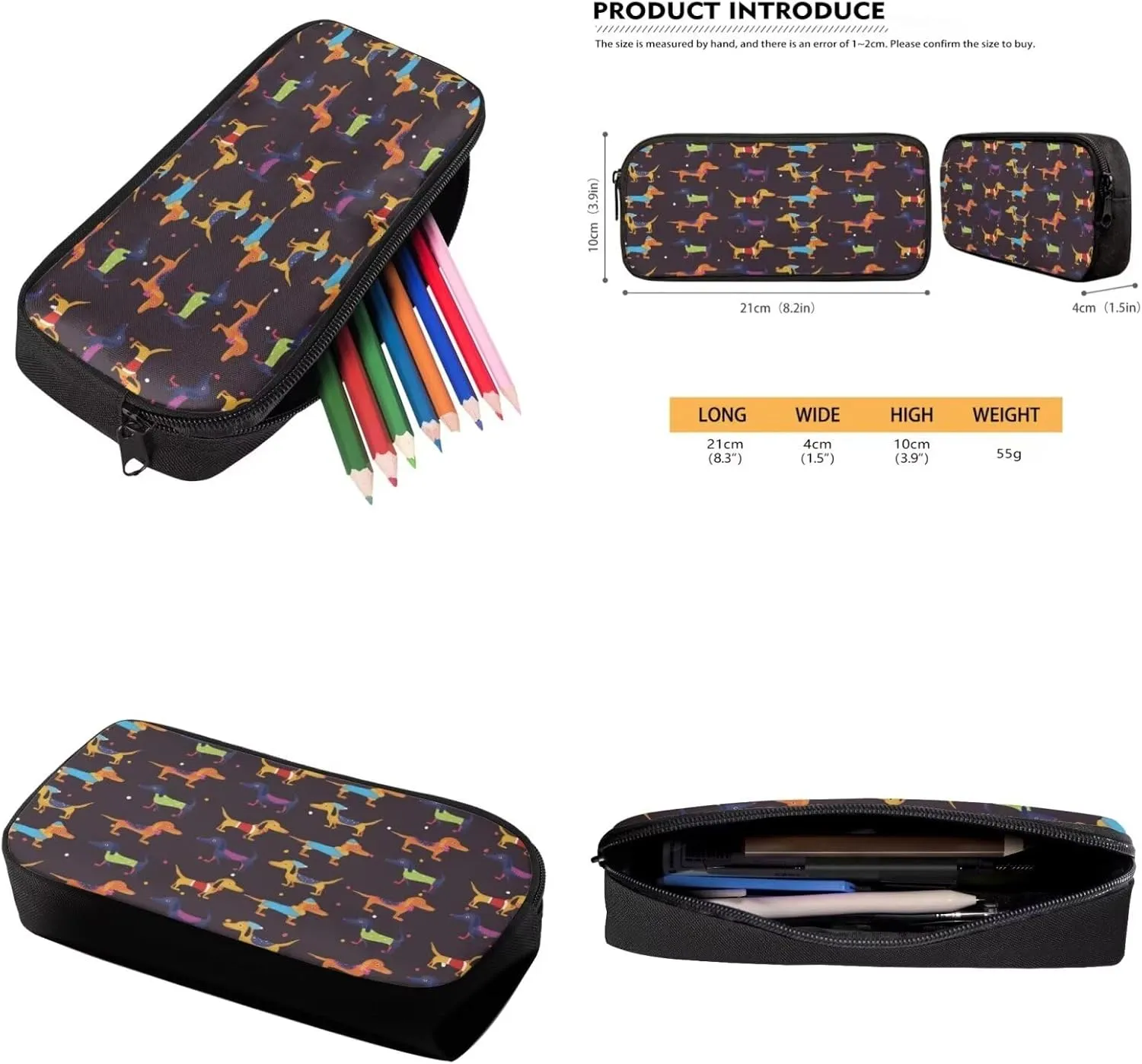 Dachshund Print Toddler Backpack and Lunch Box Set Boys Canvas Soft Girls School Bag Recycle Reusable Insulated Bags and Mini Pencil Case for School Work Travel