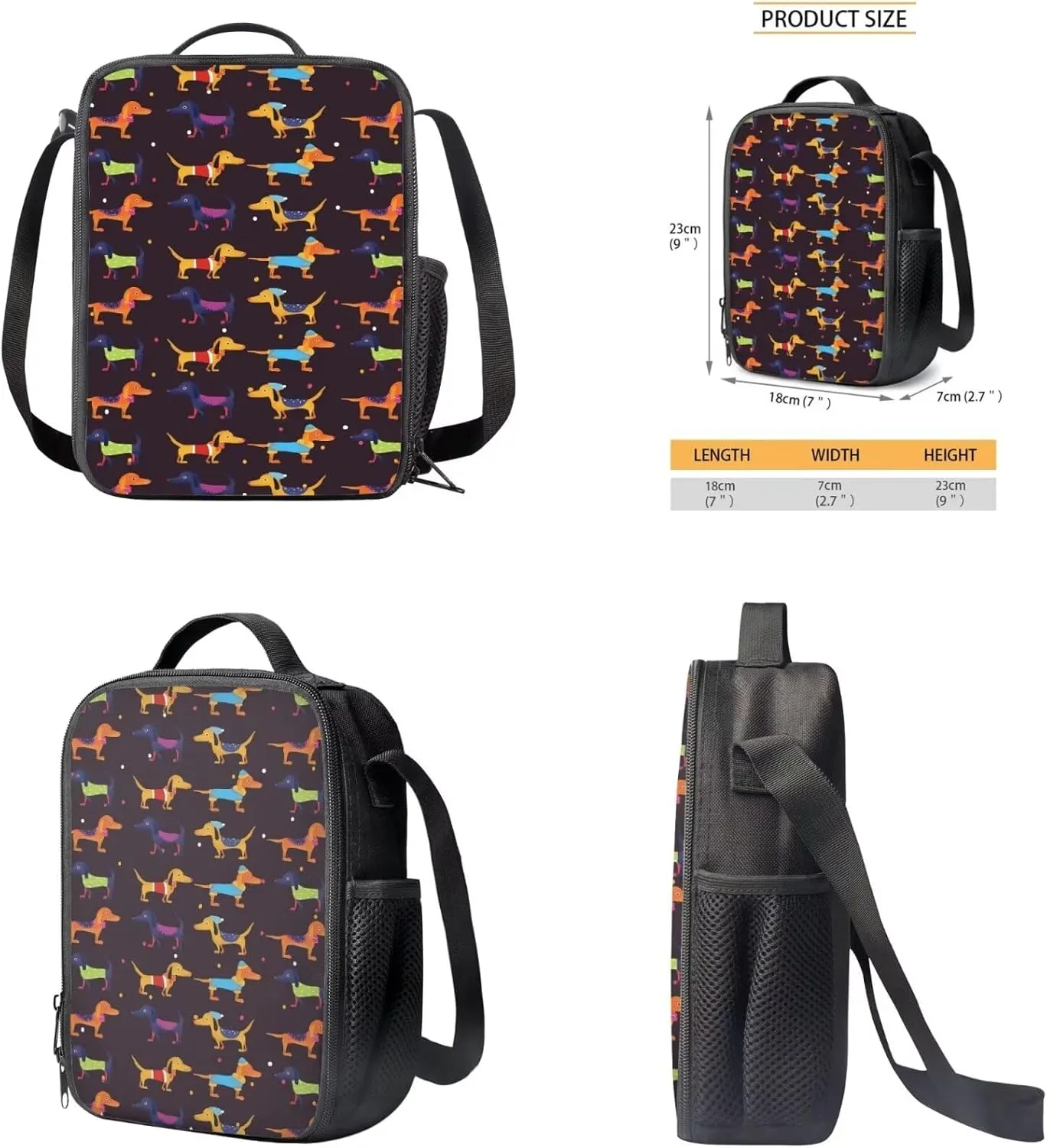 Dachshund Print Toddler Backpack and Lunch Box Set Boys Canvas Soft Girls School Bag Recycle Reusable Insulated Bags and Mini Pencil Case for School Work Travel