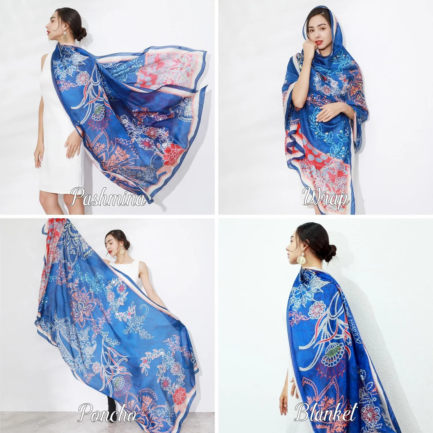 DANA XU 100% Mulberry Extra Large Silk Pashmina Scarf Shawls And Wraps For Women Evening Dress Summer Travel Floral Blanket