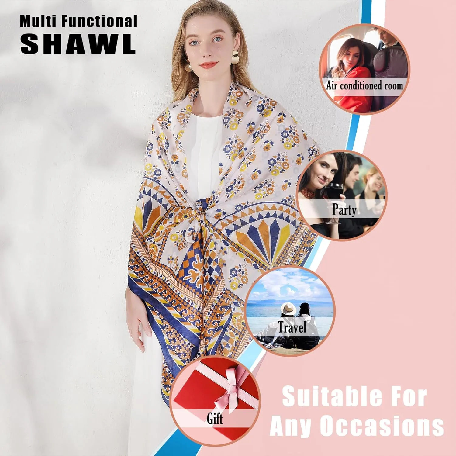 DANA XU 100% Mulberry Satin Silk Summer Travel Scarf Extra Large Women Floral Shawl Oversize Soft Wraps For Evening Dresses
