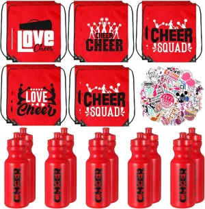Dandat 21 Pcs Cheerleader Gifts Cheer Drawstring Bag Eat Sleep Cheer Bag 20oz Cheerleading Plastic Water Bottles Vinyl Cheerleading Stickers Positive Waterproof Decals for Youth Teen