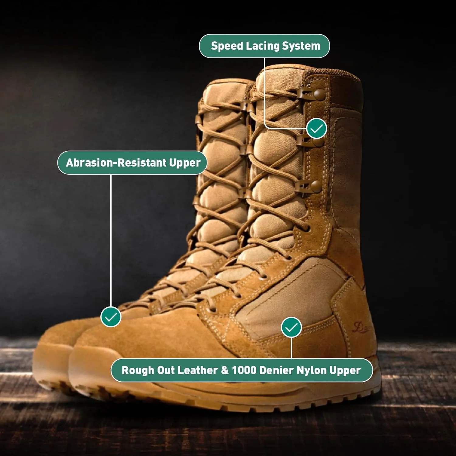 Danner Tachyon 8” Tactical Boots for Men - Ultralight Fast Drying Upper with Abrasion-Resistant Toe, Comfort Footbed, and Non Slip Traction Outsole